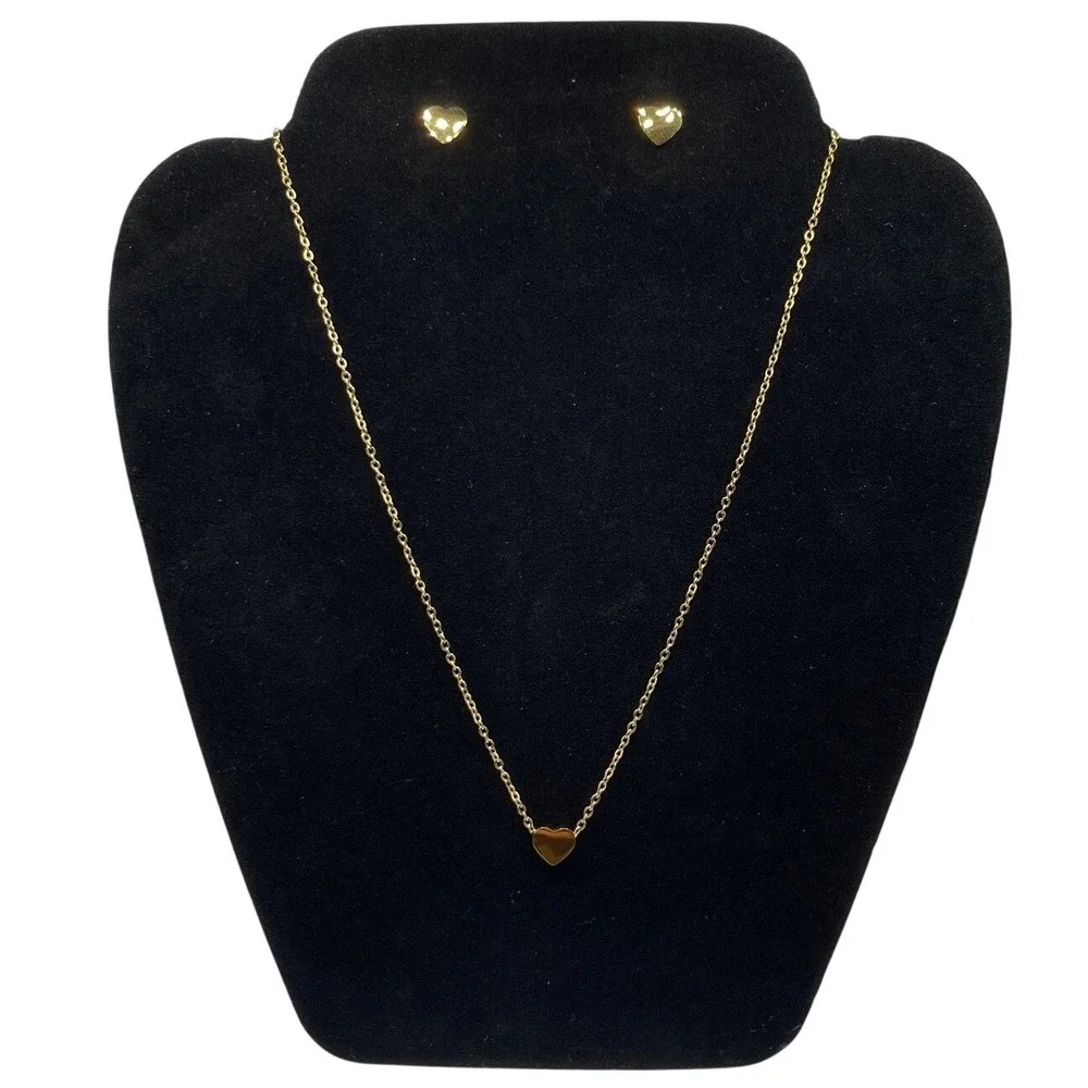 Gold Heart Necklace and Earring Set Stainless Steel Minimalist Jewelry